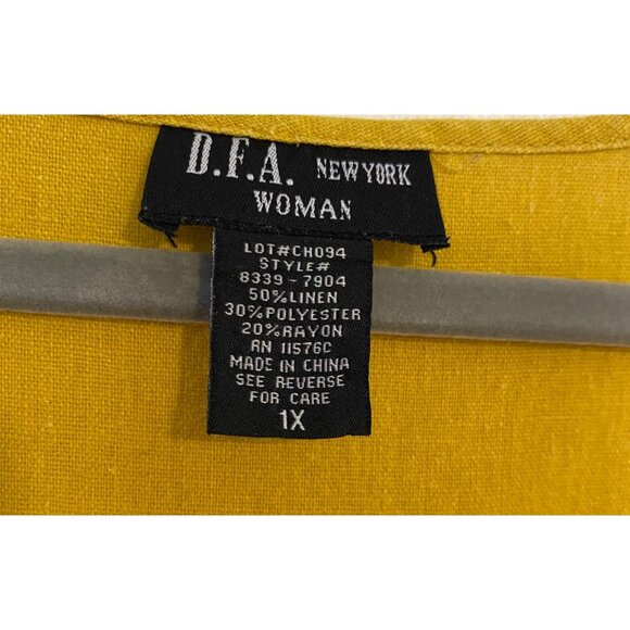 DFA New York Woman 1X Top Gold Sleeveless Babydoll Linen Blend Boho Preppy City - Picture 3 of 10